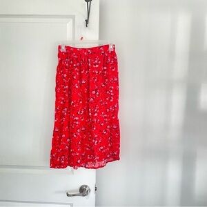 Old Navy Floral Rayon Midi Skirt Pockets Red Pink Size SP